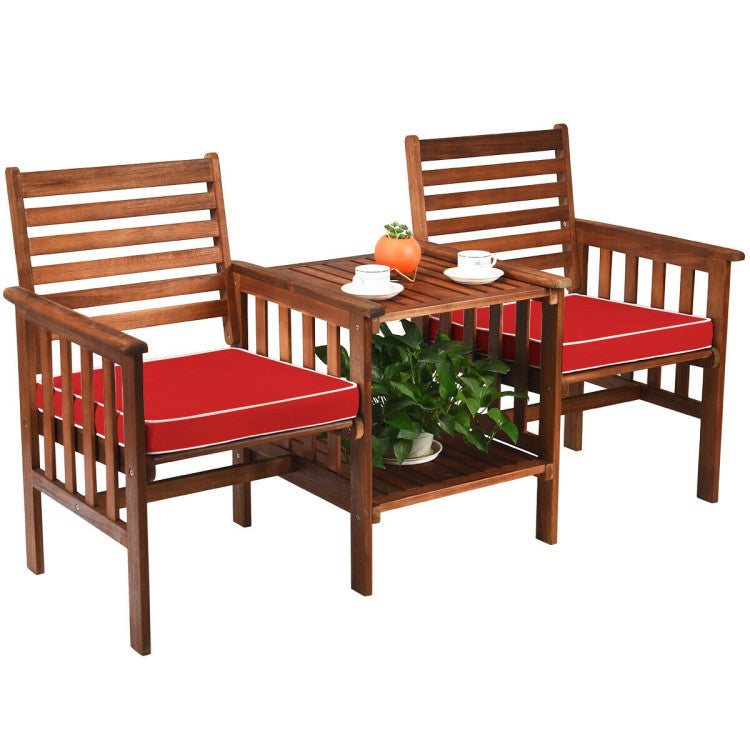 3-Piece Acacia Wood Outdoor Patio Table and Loveseat Set