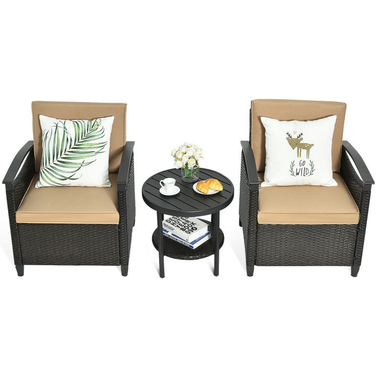 3-Piece Patio Rattan Furniture Set Cushioned