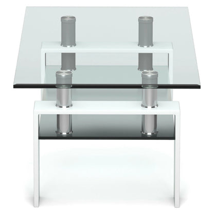 2-Tier Rectangle Glass Coffee Table with Storage Shelf for Living Room