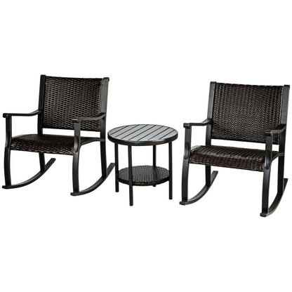 3-Piece Patio Rattan Furniture Set with Coffee Table and Rocking Chairs