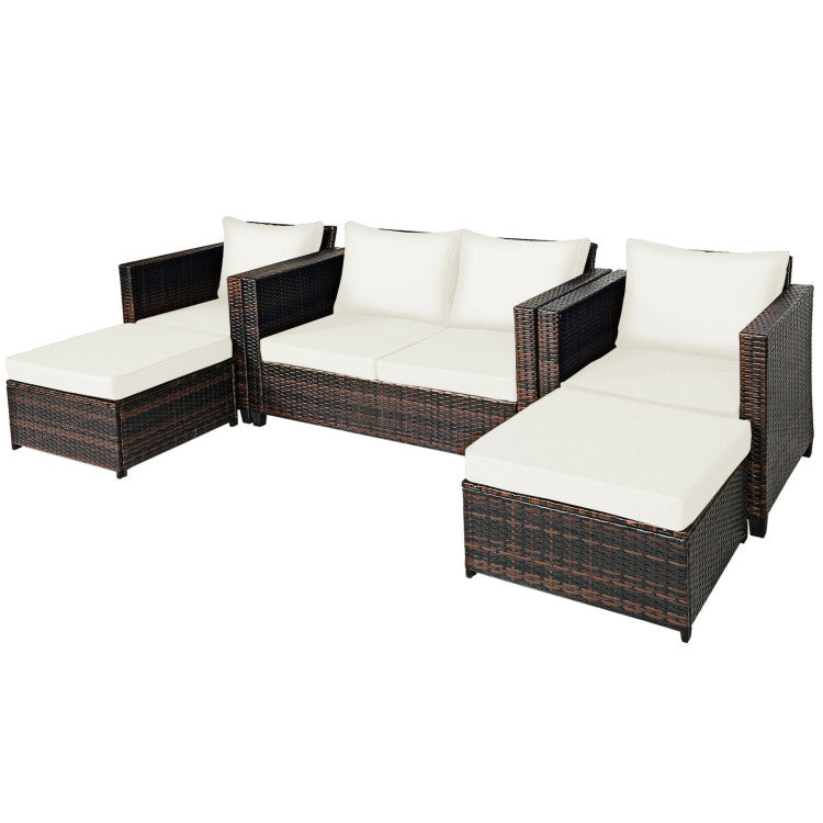 5 Pieces Patio Cushioned Rattan Furniture Set