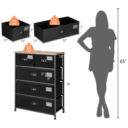 5-Drawer Storage Dresser with Labels and Removable Fabric Bins