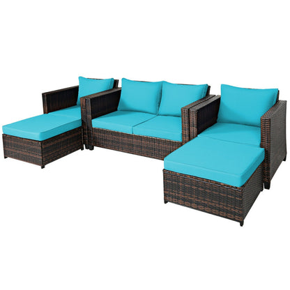 5 Pieces Patio Cushioned Rattan Furniture Set