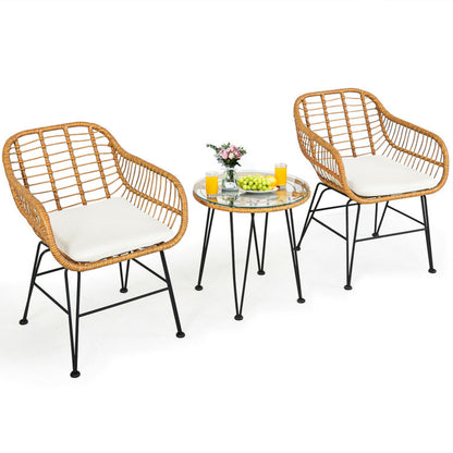 3-Piece Rattan Furniture Set with Cushioned Chair Table