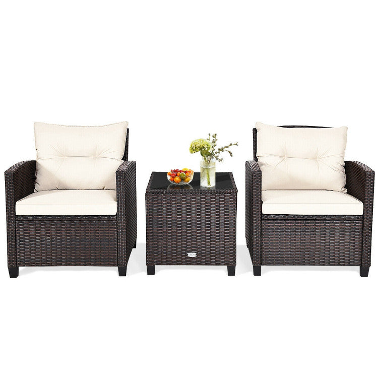 3-Piece Rattan Patio Furniture Set with Washable Cushion