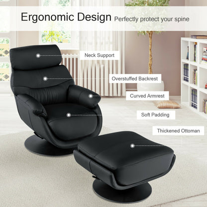 Top Grain Leather Swivel Rocking Chair and Ottoman Set with Locking Handle