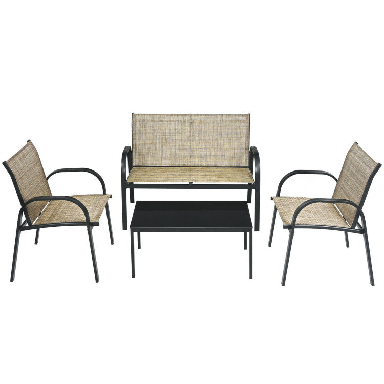 4-Piece Patio Furniture Set with Glass Top Coffee Table