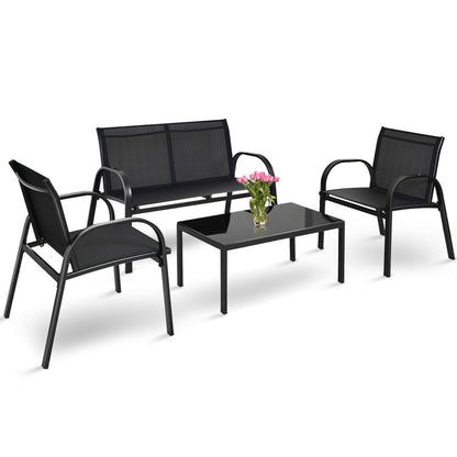 4-Piece Patio Furniture Set with Glass Top Coffee Table