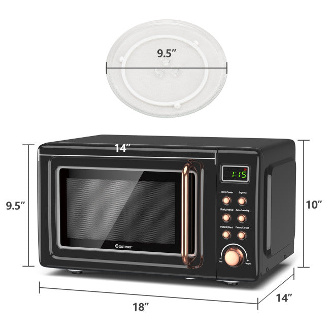 700W Retro Countertop Microwave Oven with 5 Micro Power and Auto Cooking Function