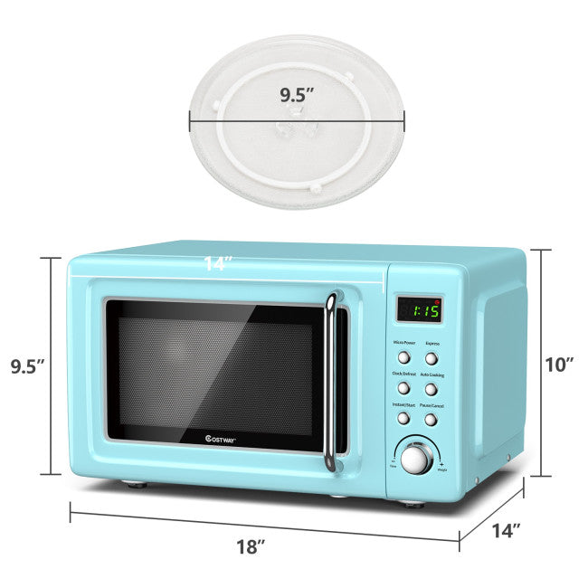 700W Retro Countertop Microwave Oven with 5 Micro Power and Auto Cooking Function