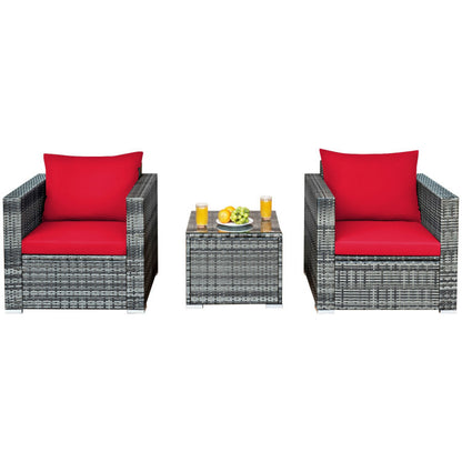 3-Piece Patio Rattan Furniture Bistro Sofa Set with Cushioned