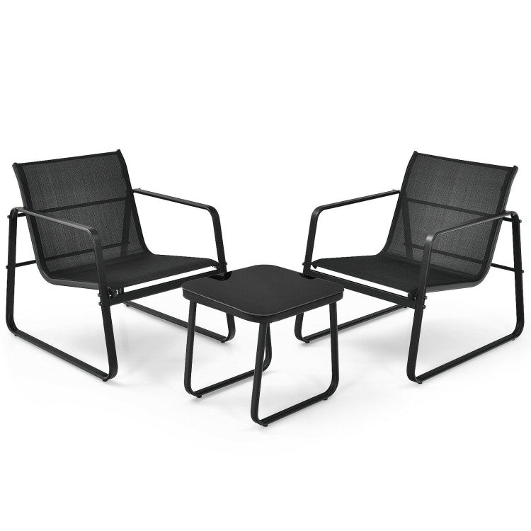 3-Piece Patio Bistro Furniture Set with Glass Top Table Garden Deck