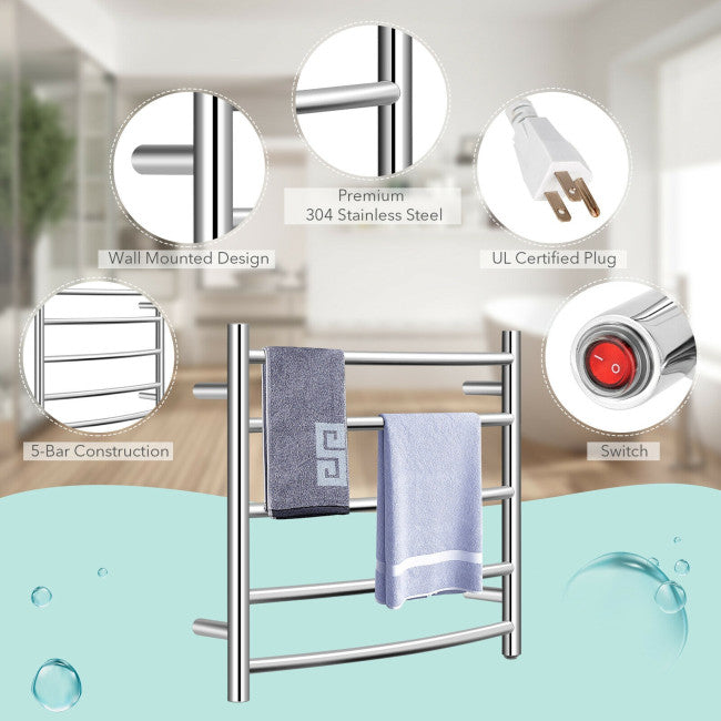 Electric Heated Towel Warmer Wall Mount Drying Rack 304 Stainless Steel