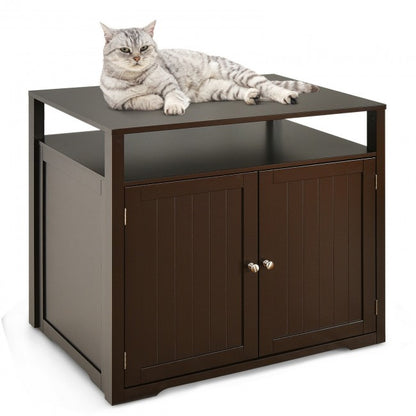 Wooden Cat Litter Box Enclosure Hidden Cat Washroom with Storage Layer