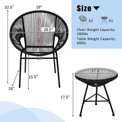 3-Piece Patio Acapulco Furniture Bistro Set with Glass Table