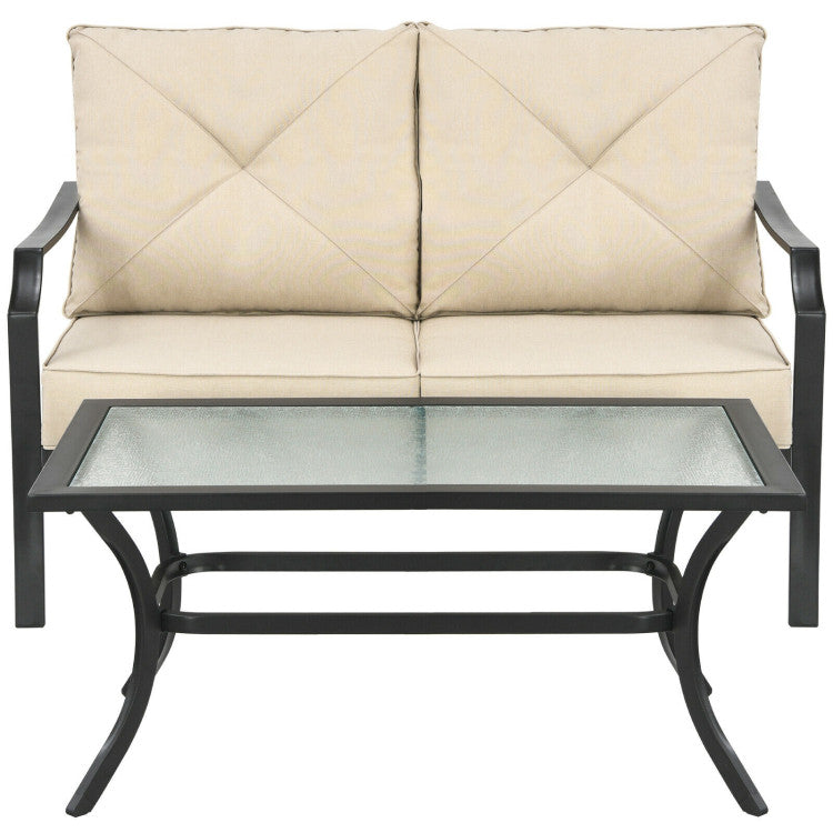 2-Piece Patio Cushioned Sofa with Coffee Table