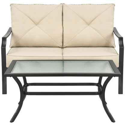 2-Piece Patio Cushioned Sofa with Coffee Table