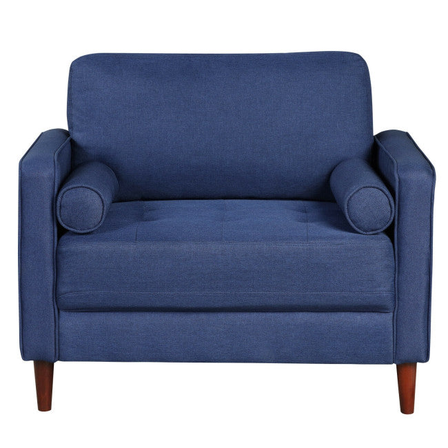 Accent Oversized Linen Club Armchair with Pillows and Rubber Wood Legs