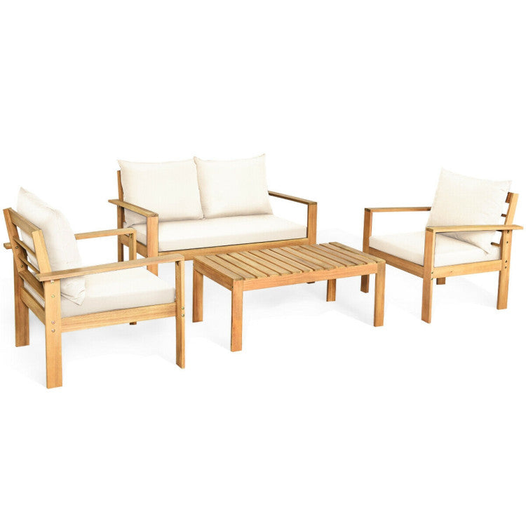 Outdoor 4-Piece Acacia Wood Chat Set with Water Resistant Cushions