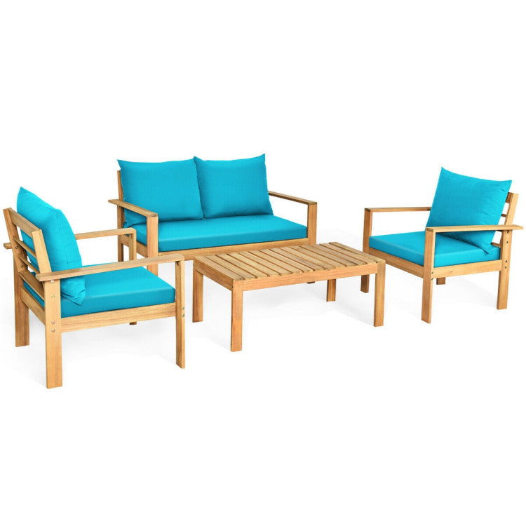 Outdoor 4-Piece Acacia Wood Chat Set with Water Resistant Cushions