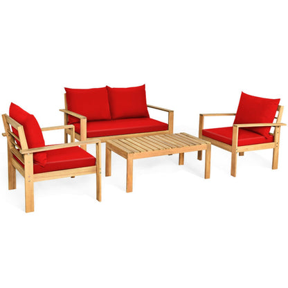 Outdoor 4-Piece Acacia Wood Chat Set with Water Resistant Cushions