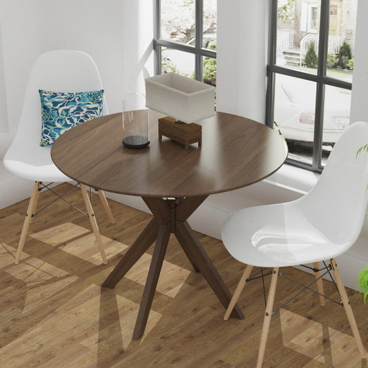 35 Inch Modern Round Wood Dining Table with Solid Legs