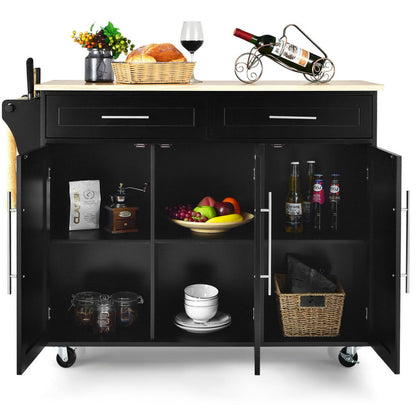 Kitchen Island Cart with Knife Block and Lockable Castors