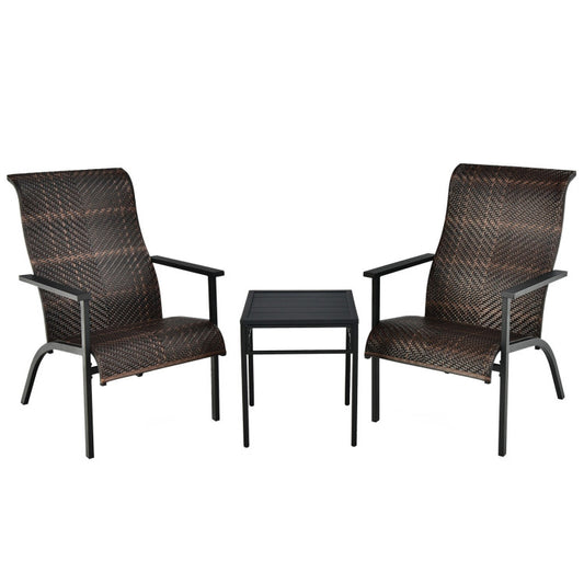 3-Piece Patio Rattan Bistro Set with High Backrest and Armrest