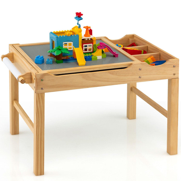 Costway Kids Multi Activity Play Table Wooden Building Block Desk with Storage Paper Roll