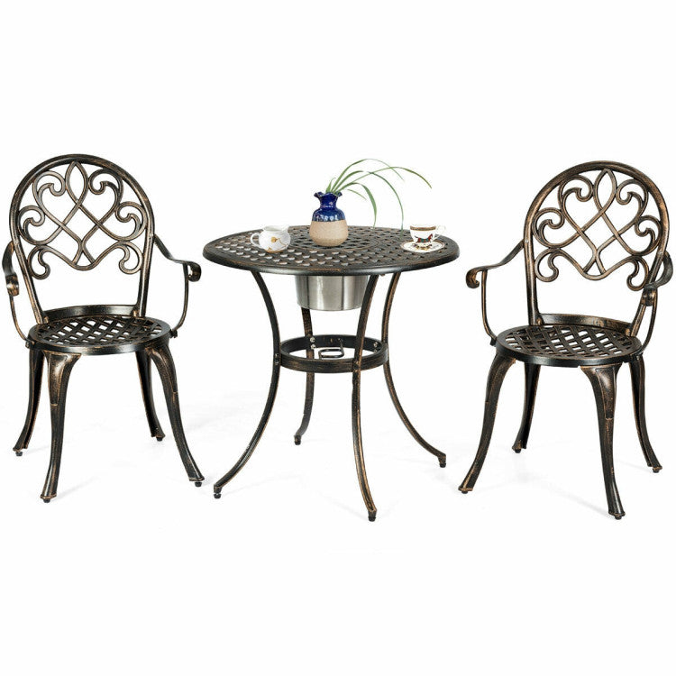 3-Piece Outdoor Set Patio Bistro with Attached Removable Ice Bucket