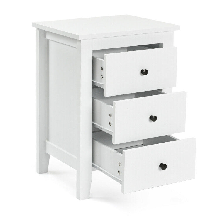 2 Pieces Nightstand End Beside Table with 3 Drawers