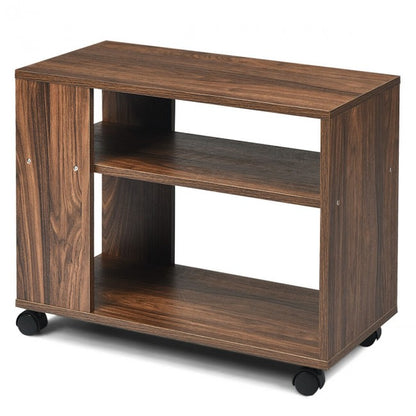 3-tier Side Table with Wheels & Large Storage Shelf