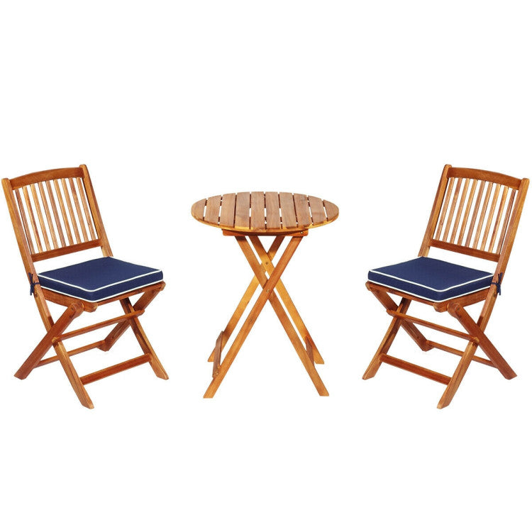 3-Piece Patio Folding Bistro Set with Padded Cushion and Round Coffee Table