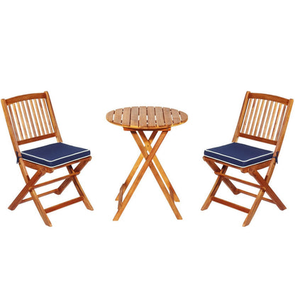 3-Piece Patio Folding Bistro Set with Padded Cushion and Round Coffee Table