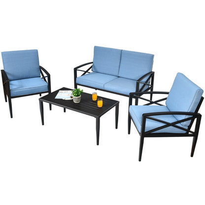 4-Piece Patio Furniture Set Aluminum Frame Cushioned Sofa