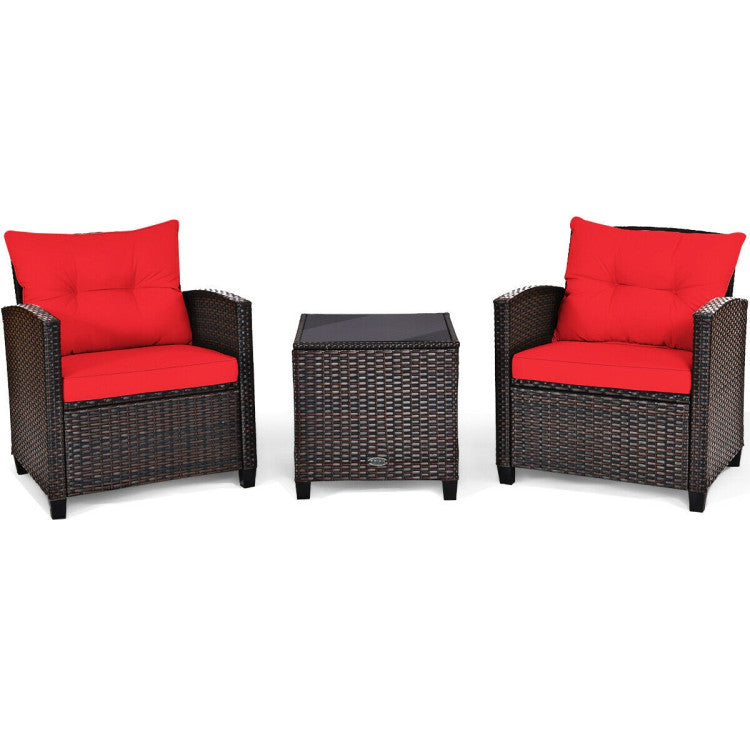 3-Piece Rattan Patio Furniture Set with Washable Cushion