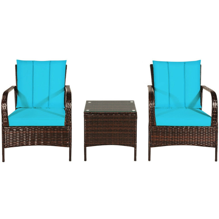 3 Pieces Patio Conversation Rattan Furniture Set