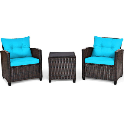 3-Piece Rattan Patio Furniture Set with Washable Cushion