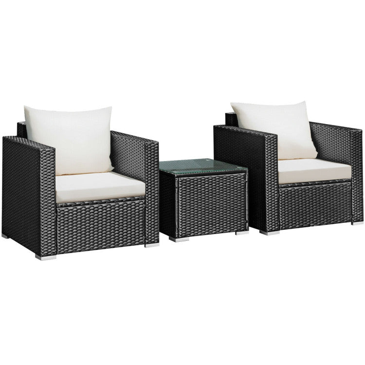 3-Piece Patio Wicker Furniture Set with Cushion