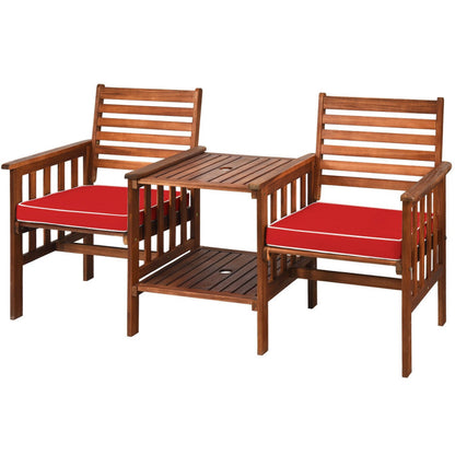 3-Piece Acacia Wood Outdoor Patio Table and Loveseat Set