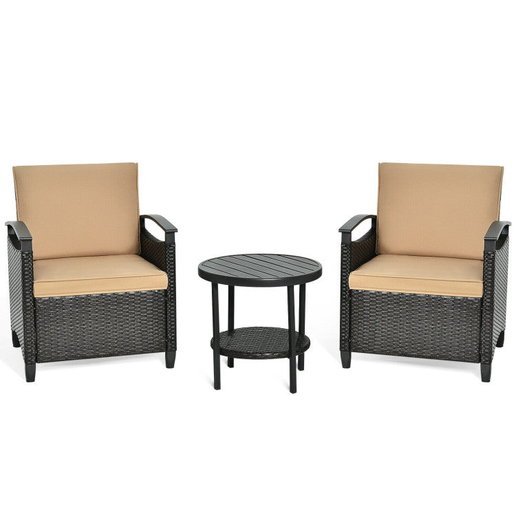 3-Piece Patio Rattan Furniture Set Cushioned