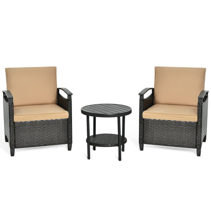 3-Piece Patio Rattan Furniture Set Cushioned