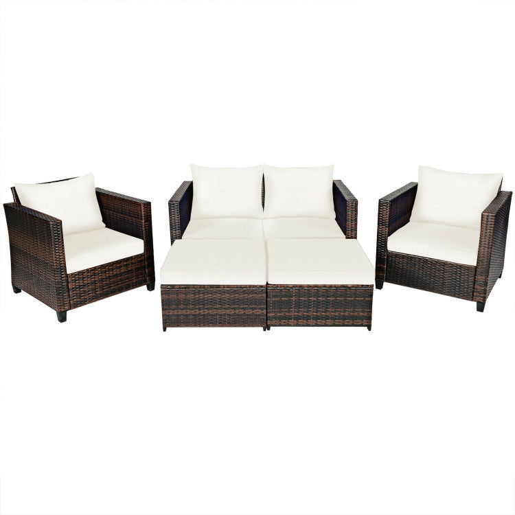 5 Pieces Patio Cushioned Rattan Furniture Set