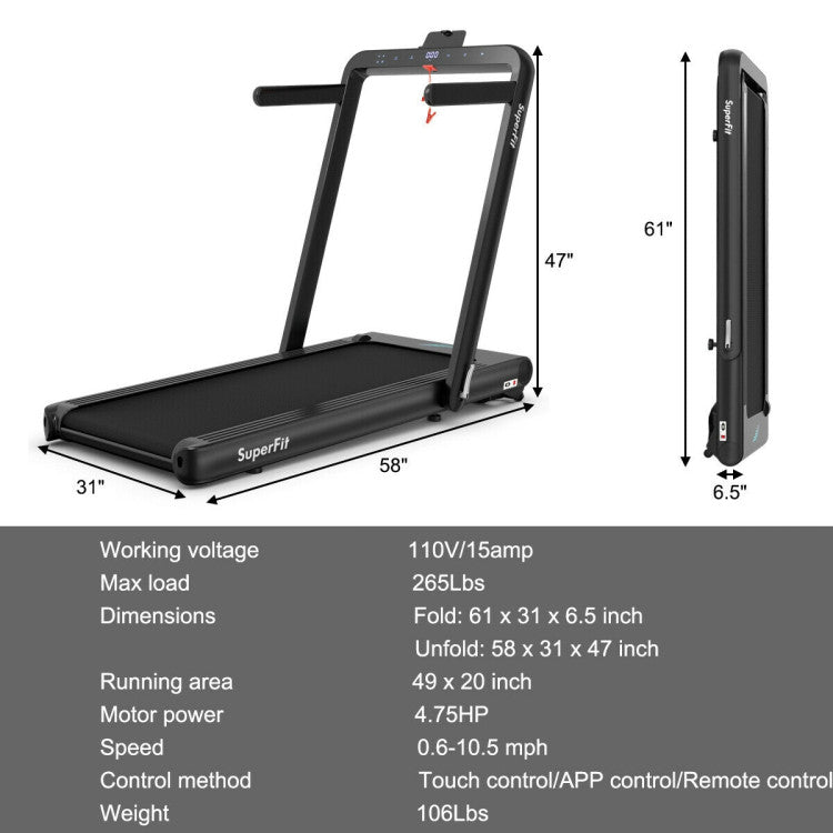 Costway 4.75HP 2 In 1 Folding Treadmill with Remote APP Control