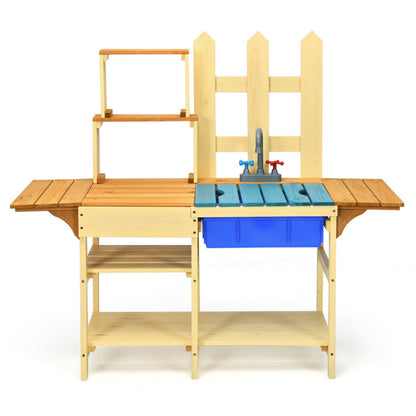 Costway Kid's Outdoor Wooden Pretend Cook Kitchen Playset Toy