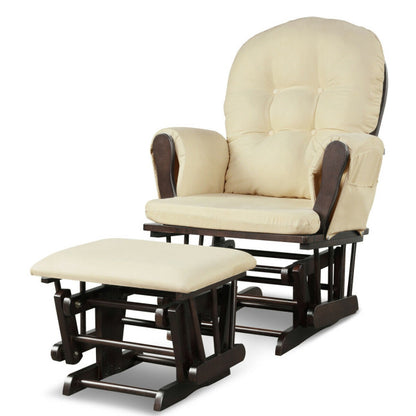 Solid Wood Gliding Chair Set with Pockets and Ottoman for Relaxing