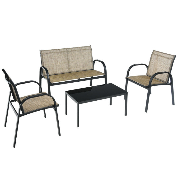 4-Piece Patio Furniture Set with Glass Top Coffee Table