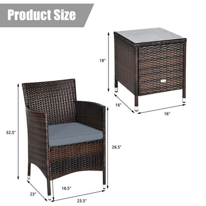 3-Piece Ergonomic Wicker Patio Conversation Set