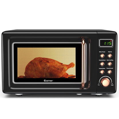 700W Retro Countertop Microwave Oven with 5 Micro Power and Auto Cooking Function