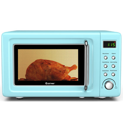 700W Retro Countertop Microwave Oven with 5 Micro Power and Auto Cooking Function